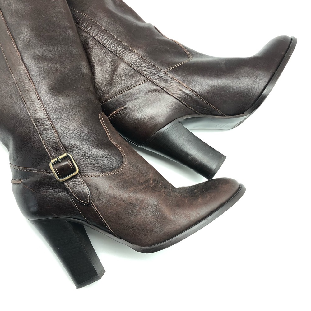 J Crew Brown Leather High Boots 7 1/2 fits like 7